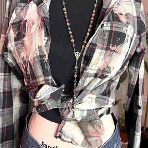 Bleached out/plaid button down - Passport size womens L